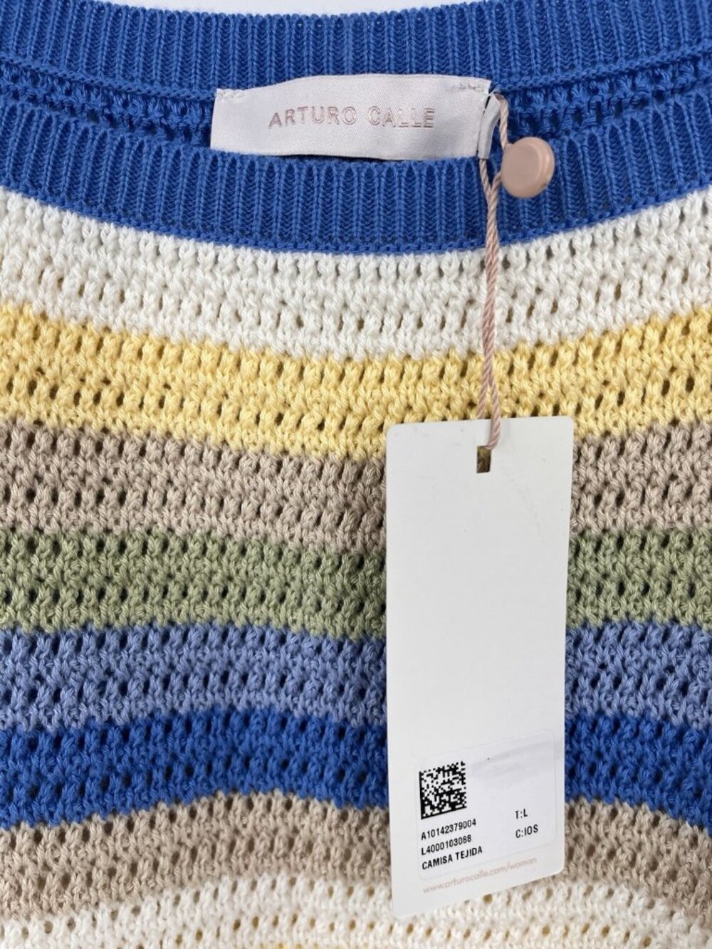 ARTURO CALLE Women's Blue Yellow Stripe Square Neck Sleeveless Sweater NWT Large - Picture 2 of 5